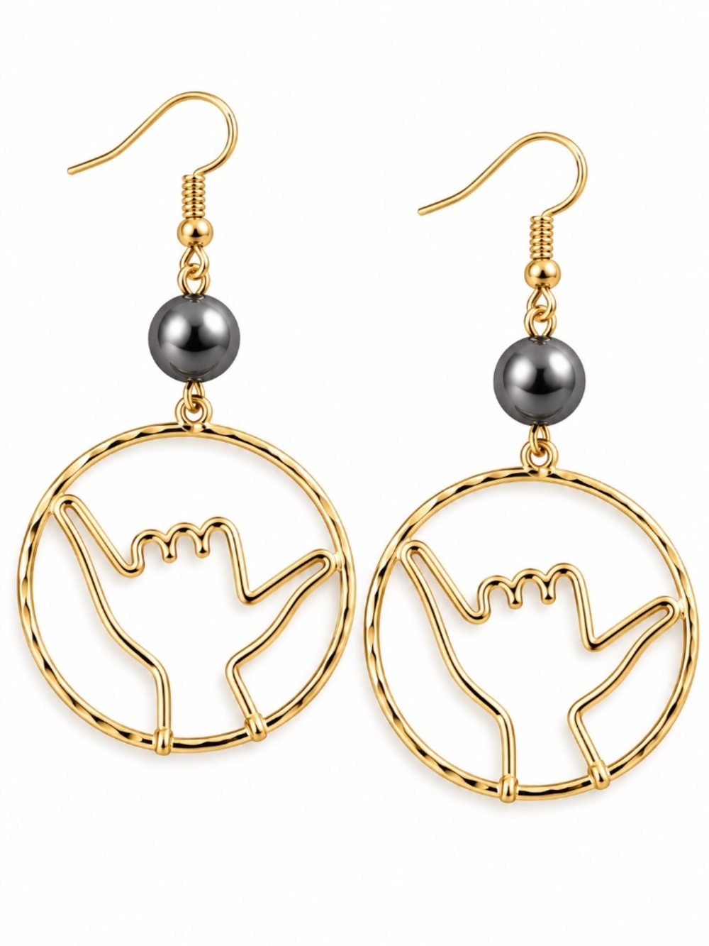Gold Pearl Shaka Hand Earrings | Hawaiian, Islander Style